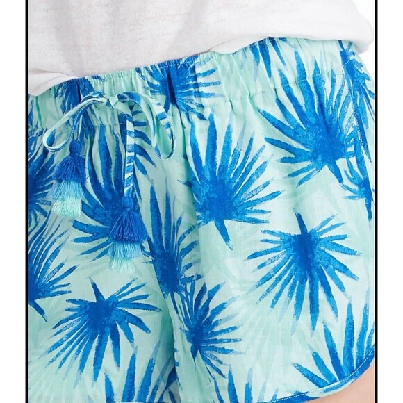 Vineyard Vines Electric Palm Print 100% Linen Shorts Womens S Blue Green - Picture 1 of 5